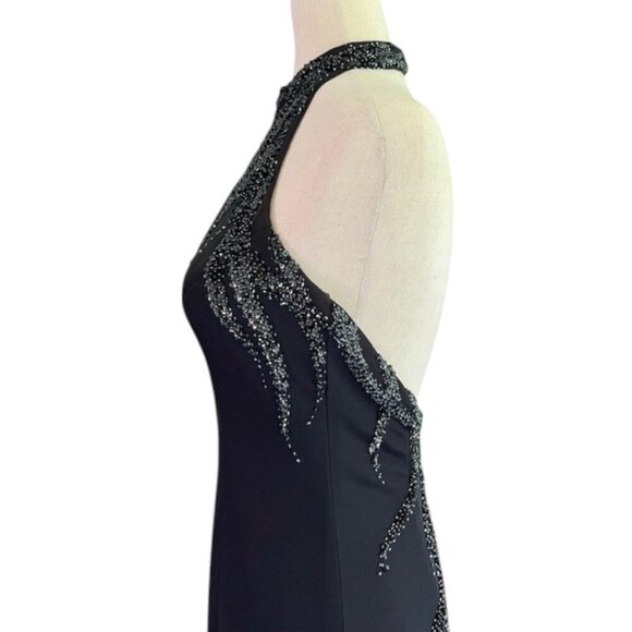 Jovani Sequined Beaded Halter Black Maxi Formal Prom Pageant Gown Dress Sz 6 EUC - Picture 8 of 15
